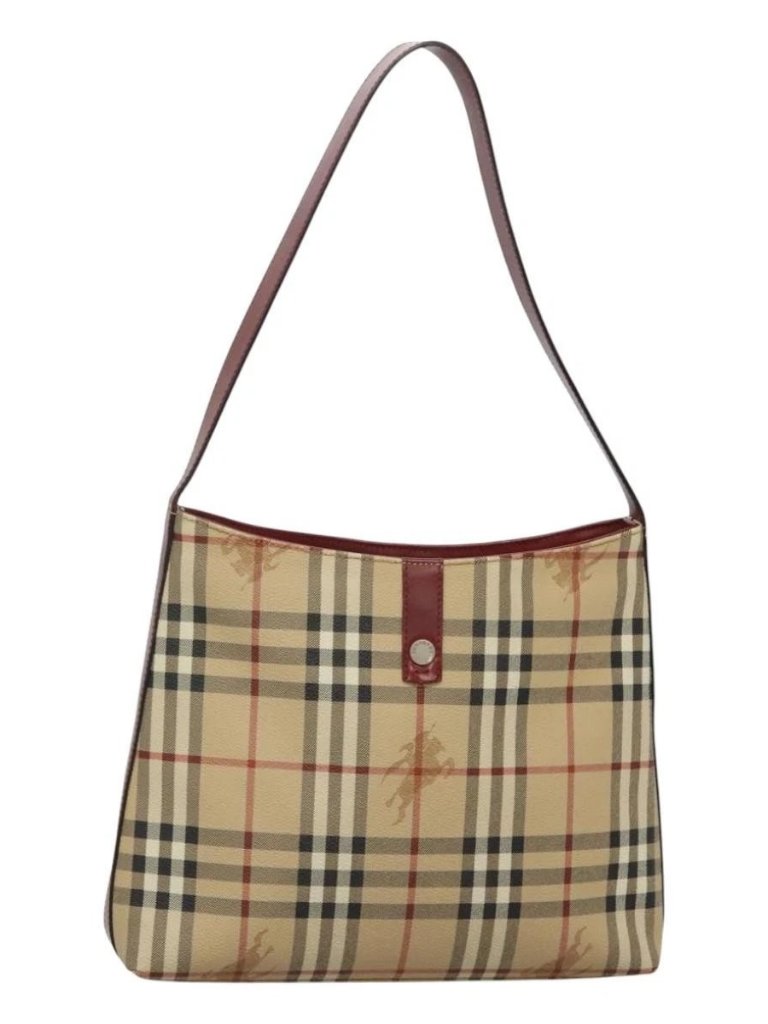 Burberry Nova Check Shoulder Bag Pvc Beige Silver Auth Ba1379